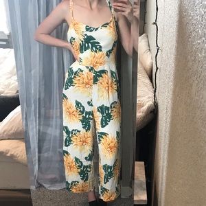 Zara Leaf Floral Bold Strappy Jumpsuit Medium